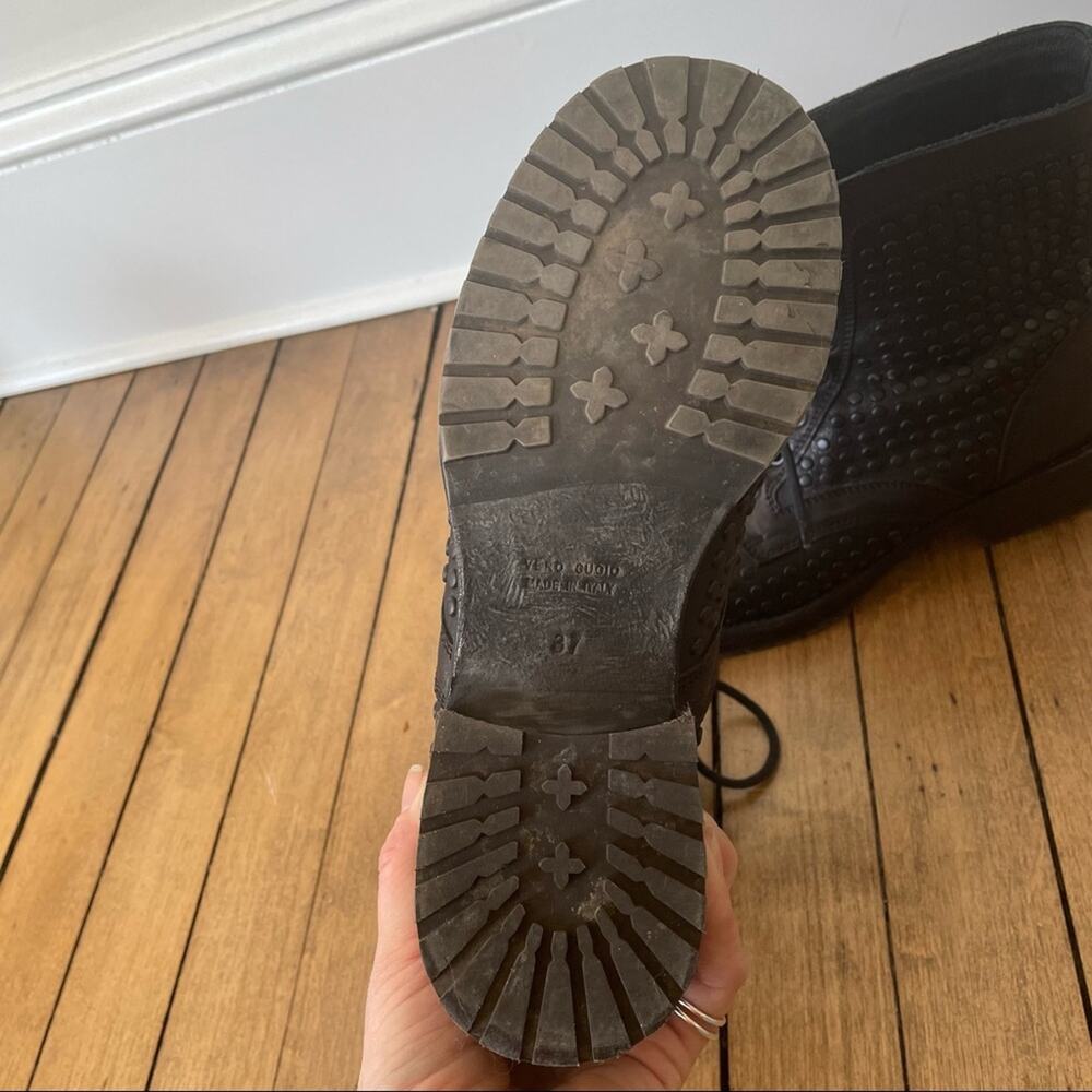 275 Central 1515 Black Leather Studded Lace Up Combat Boots 7 - Picture 7 of 8
